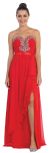 Strapless Ruffled Overlay Beaded Long Formal Evening Dress in Red